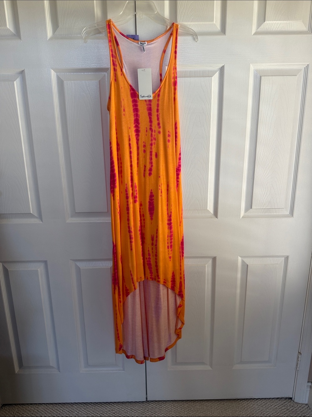 Splendid Orange and Pink High-Low Tie-Dye Tank Dress